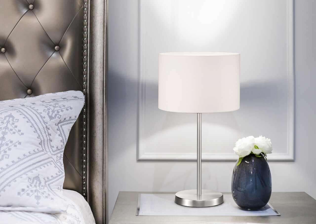 Lampa de masa Hotel, TRIO, 20x32 cm, 40W, 1x E14, metal/textil, alb/argintiu - imagine 4